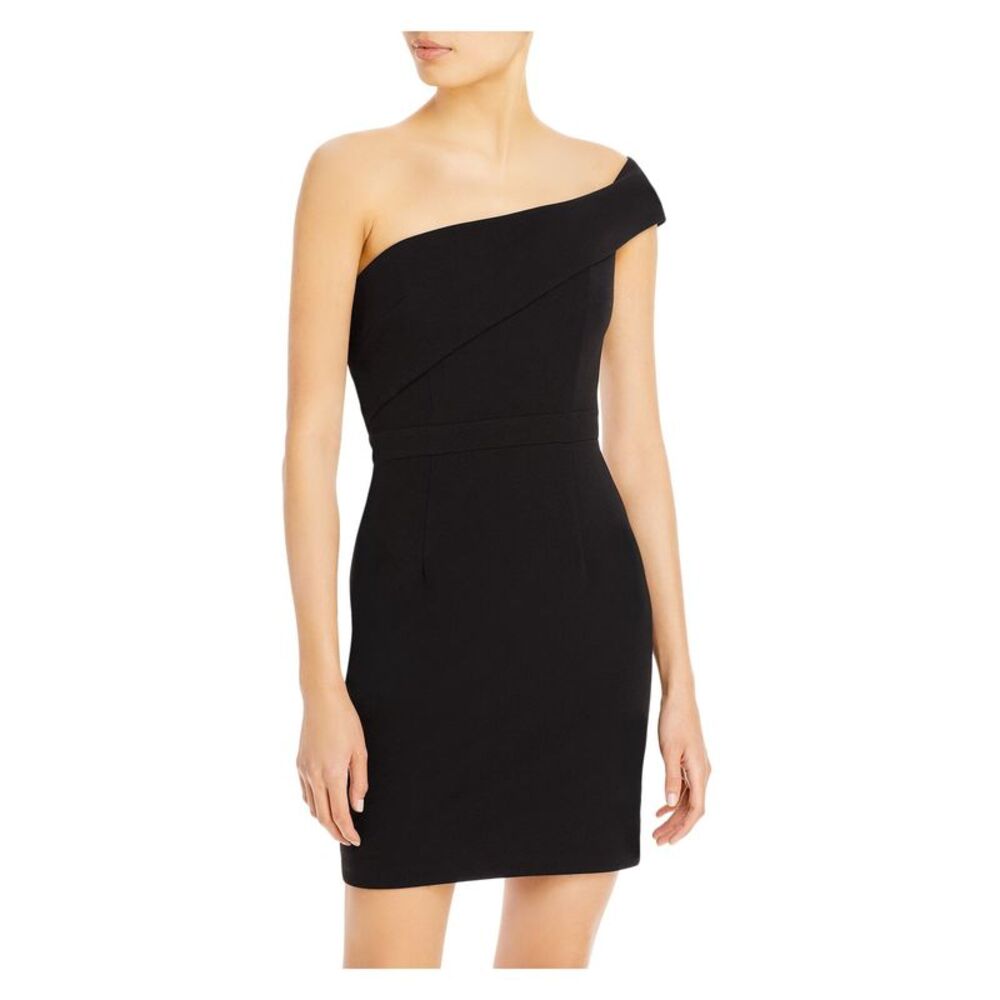 AQUA FORMAL Womens Black Lined Fold Over Top Banded Waist Short Dress 0